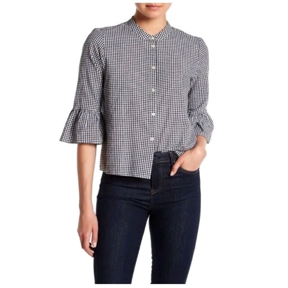 Madewell Women's XS Black & White Gingham Bell Sleeve Button Front Shirt